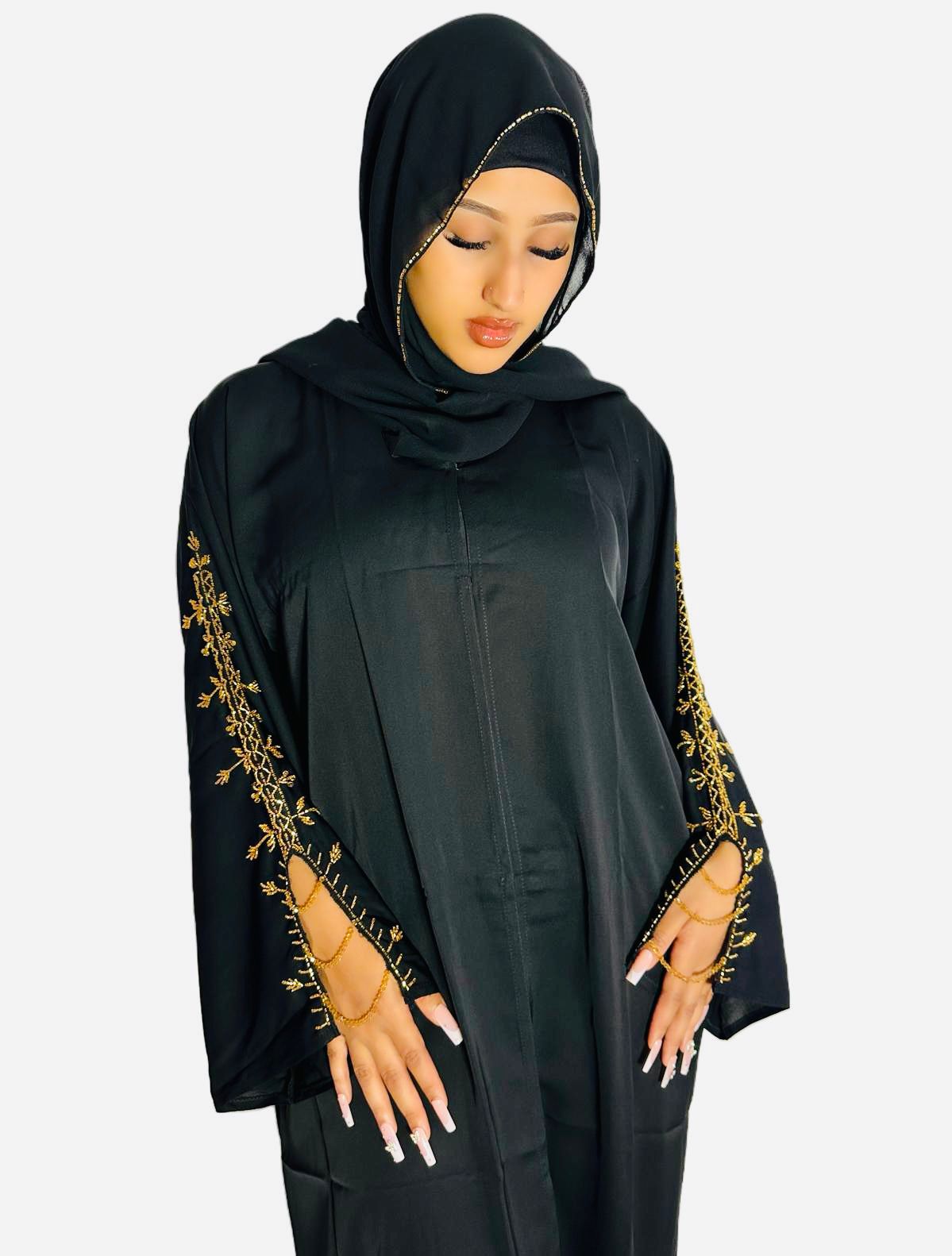 Golden Vine Embroidery Abaya