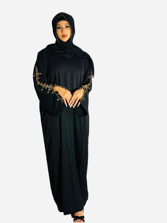 Golden Vine Embroidery Abaya