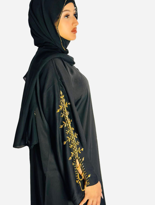 Golden Vine Embroidery Abaya