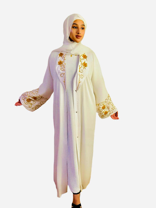 Ivory Elegance Embroidered Abaya