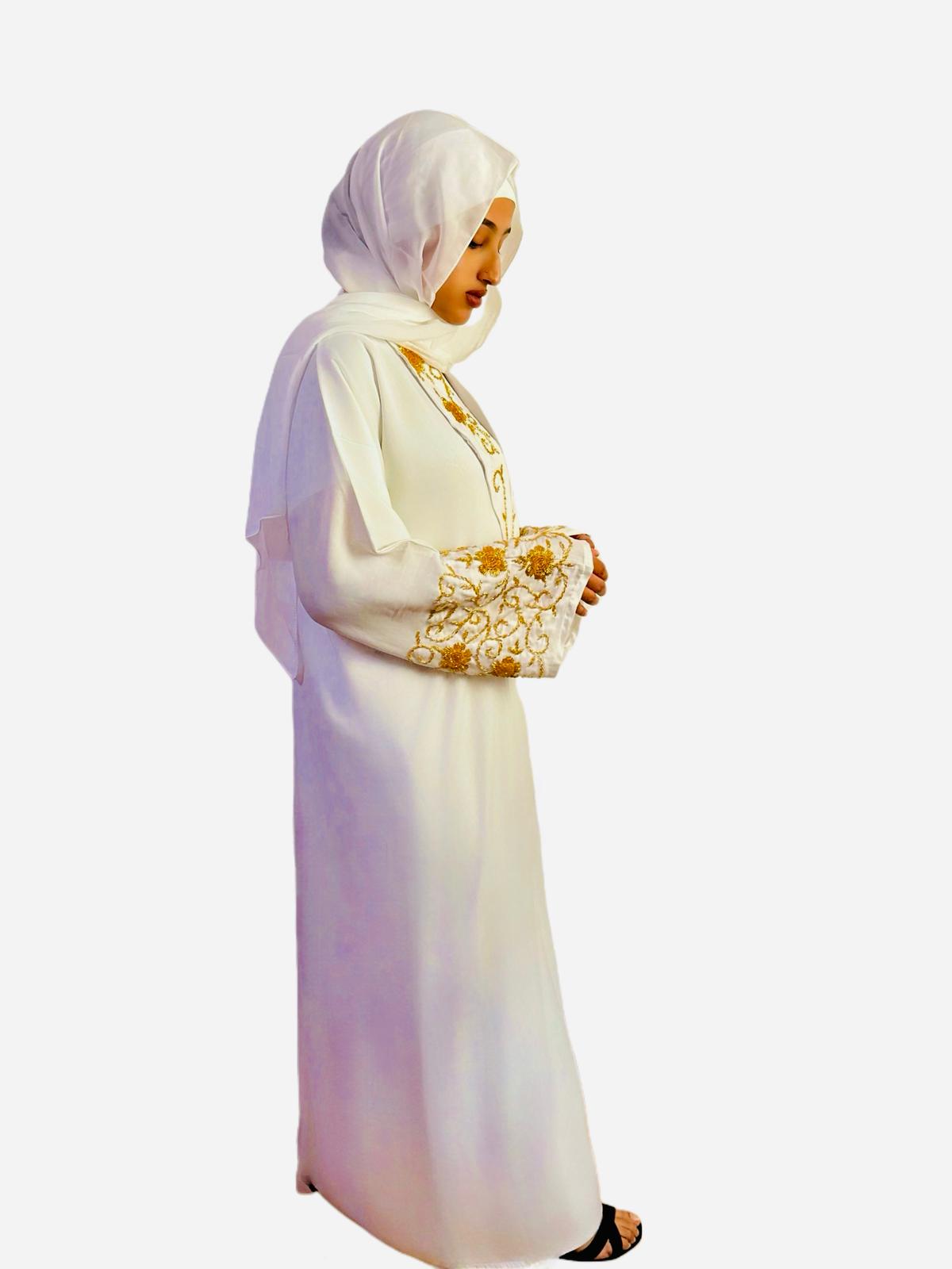Ivory Elegance Embroidered Abaya