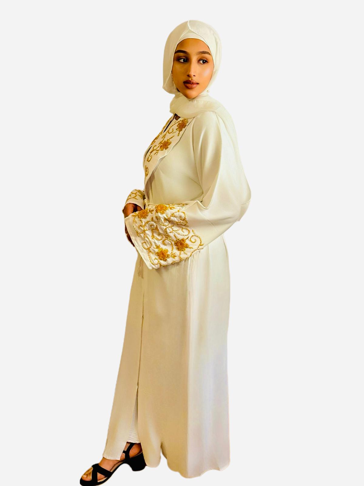Ivory Elegance Embroidered Abaya